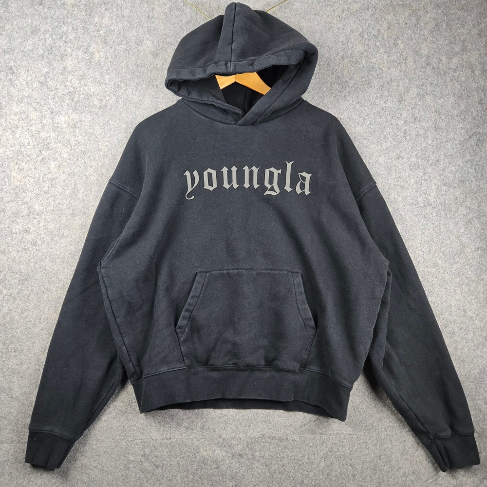 YoungLA Hoodie Mens M Black Cloud 9 Graphic Heavyweight Pullover Sweatshirt Gym